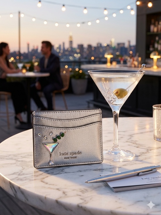 kate spade Handbags - 🛑🛑🛑❌❌sold🛑🛑❌❌kate spade Silver Metallic Cardholder with Martini Charm